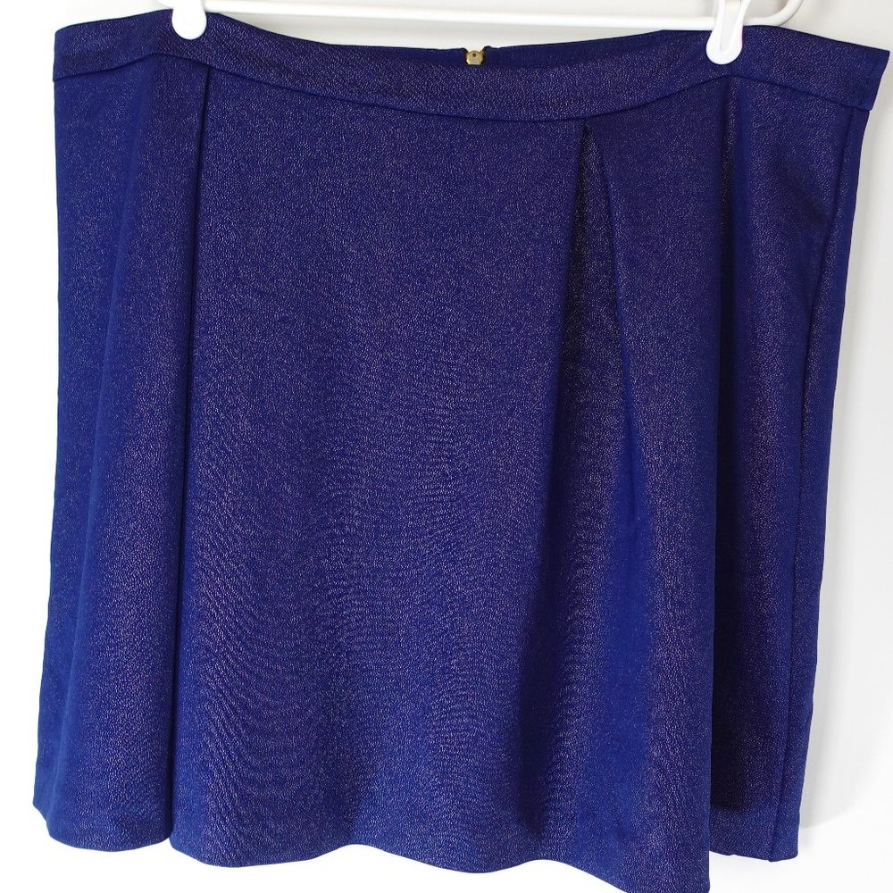 Bongo Plus Size Royal Blue Glitter skirt with Zip back.